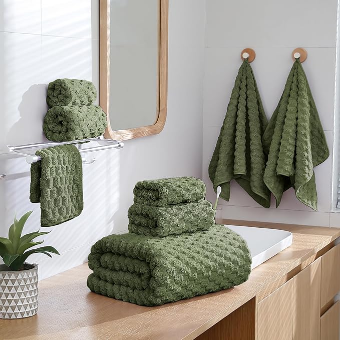Oversized Bath Towels 40x80 Inches Extra Large Bath Sheets for Adults Super Soft Quick Dry Highly Absobent Microfiber Shower Towels for Bathroom（Olive Green, 6Piece