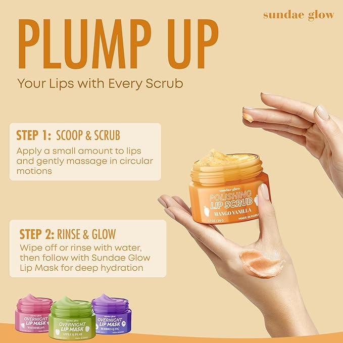 Lip Scrub with Mango Vanilla – Exfoliates, Hydrates & Repairs – Smooths, Softens & Revitalizes Dry Lips – Dermatologist Tested, Korean Skin Care – Clean Beauty, Cruelty-Free – 1 Pack