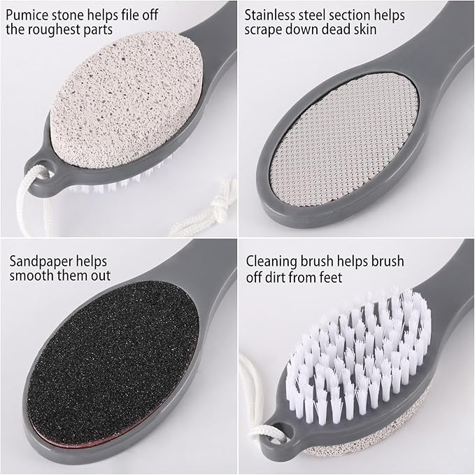 2 Pcs 4 in 1 Foot Scrubber Dead Skin Remover for Feet, Including Foot Files, Heel Scraper, Foot Brush and Pumice Stone, Multi Purpose Foot Callus Remover Pedicure Tools