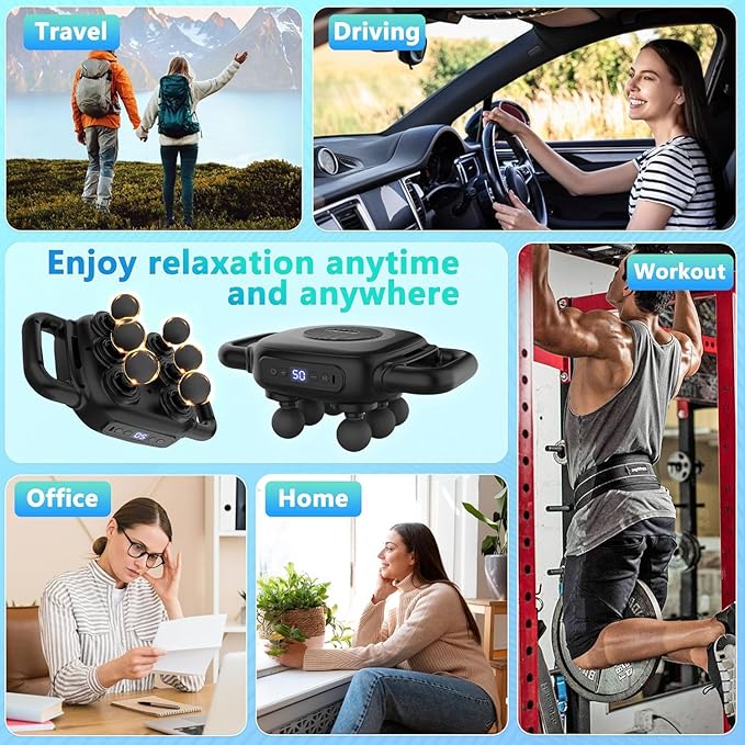 UFFAE Six Head Massage Gun, 50 Intensity Levels & 9 Massage Modes, Equipped with 3 Different Massage Heads, Massage Gun with Adjustable Belt Ideal Gifts for Women, Men, Mom, and Dad