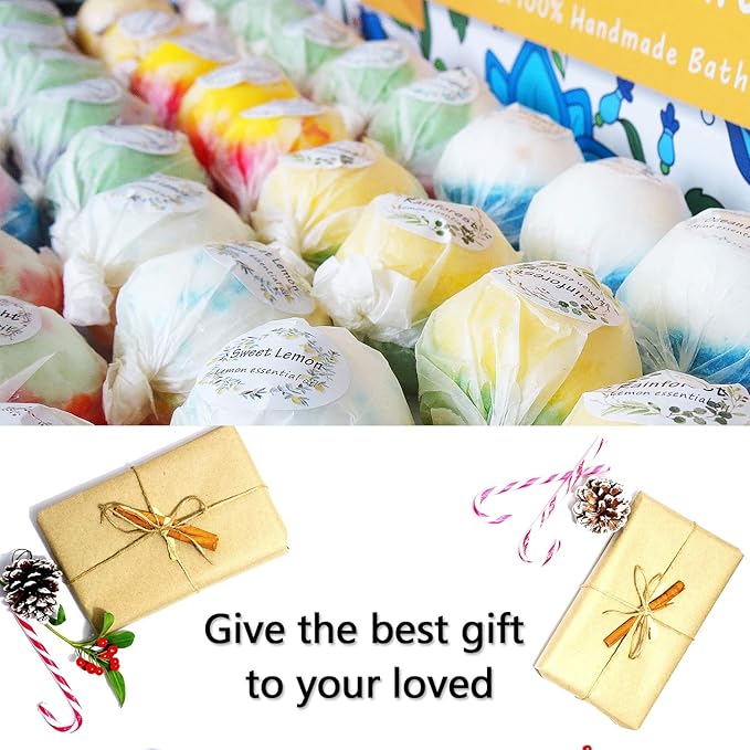 Bath Bombs Gift Set, 50 Handmade Bulk Bath Bombs for Kids, Women, Men, Wonderful Fizz Effect Bath Gift for Valentine's Day, Christmas & Any Anniversaries