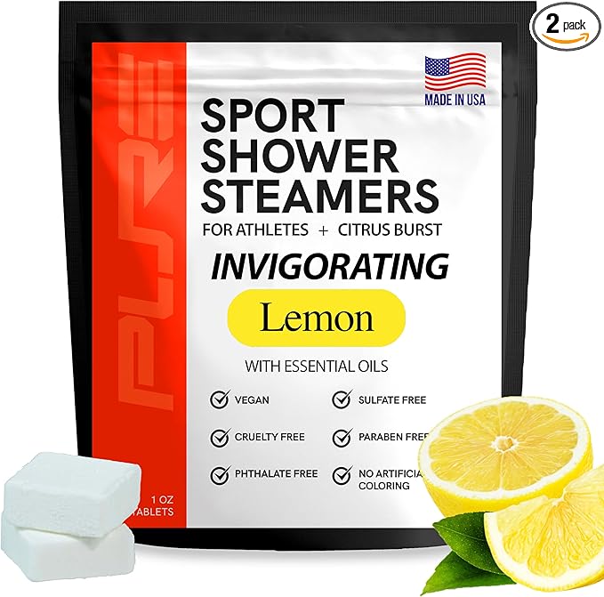 Sport Shower Steamers - USA Made with Natural Lemon Essential Oil, Aromatherapy, Stress and Sinus Relief, Muscle Recovery for Athletes, Best Birthday Presents and Mother’s Day Gifts for Runners