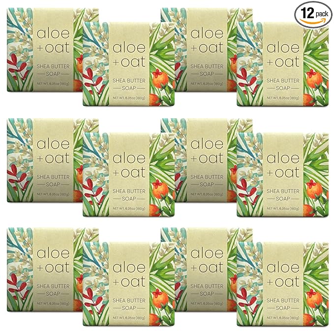 Greenwich Bay Mini Botanical Soap Bars – 12 Pack 1.9 oz Each – Individually Wrapped Guest Soaps for Airbnb, Spa, Travel, Bath – Travel Size Bar Soap Set, Aloe and Oat