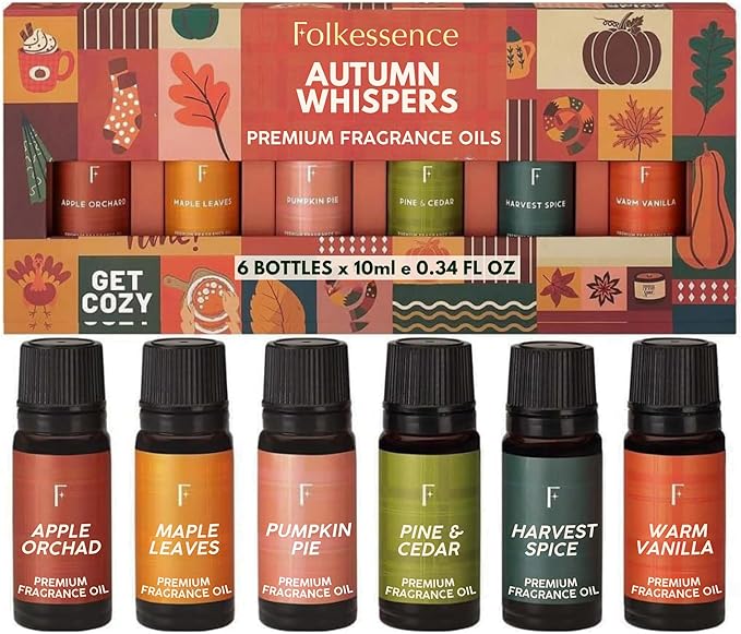 Folkulture Autumn Essential Oils Set | 6 Cozy Fragrance Oils for Diffusers | Pumpkin Spice & Warm Fall Scents | Aromatherapy Oils for Relaxation, Home & Self-Care