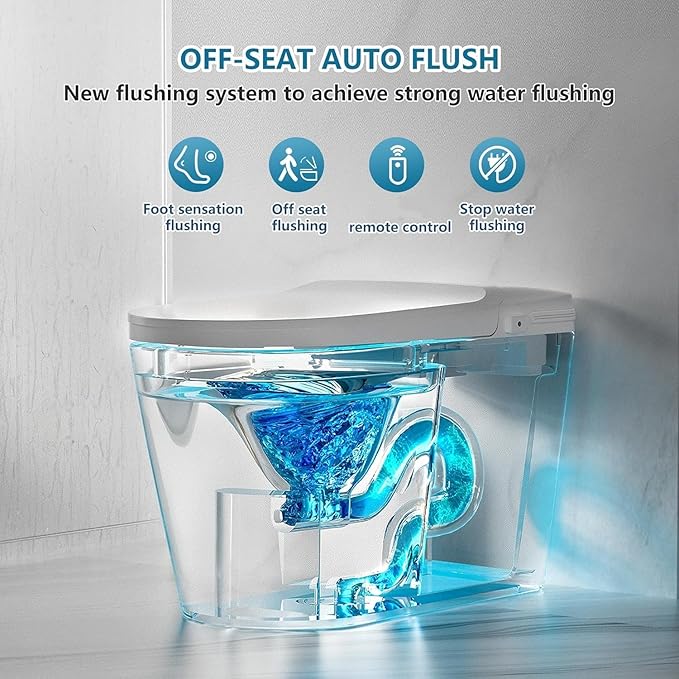 TDH Smart Toilet,One Piece Bidet Toilet for Bathroom,Toilet with Fahrenheit LED Display,Aromatherapy Tablet,Foot Sensor Operation & Auto Flush,Warm Water & Dry Function,Round Bidet Toilet Seat