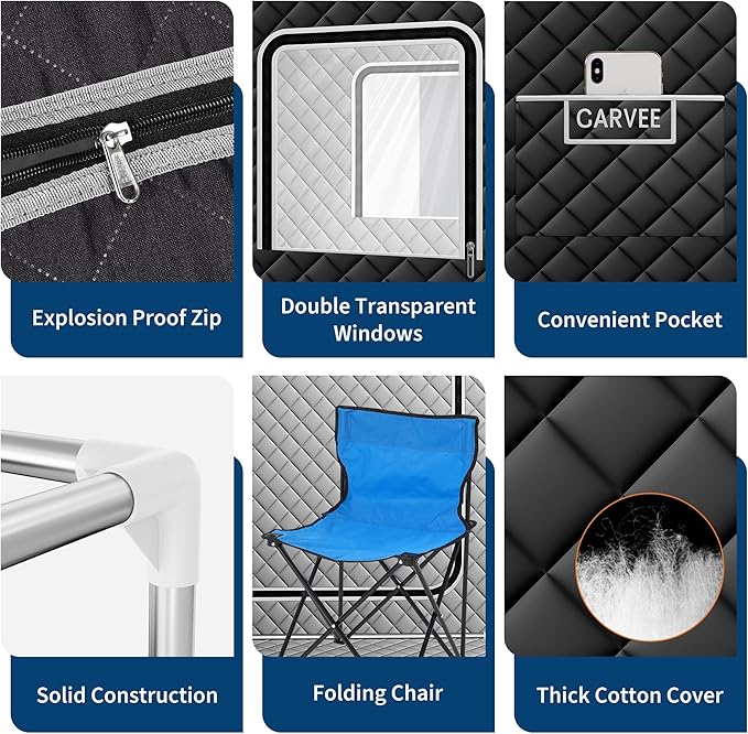 Garvee Sauna Box,Portable Steam Sauna Tent for Home,Personal Sauna Room with 1000W Steamer，Sauna Spa for Relaxation at Home, 60 Minute Timer Chair Included (Grey