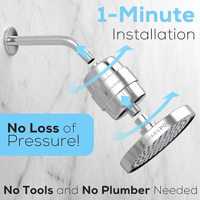 SparkPod 23 Stage Shower Head Filter for Hard Water - High Output Universal Shower Filters to Remove Toxic Chemicals, Chlorine & Heavy Metals (Luxury Polished Chrome)