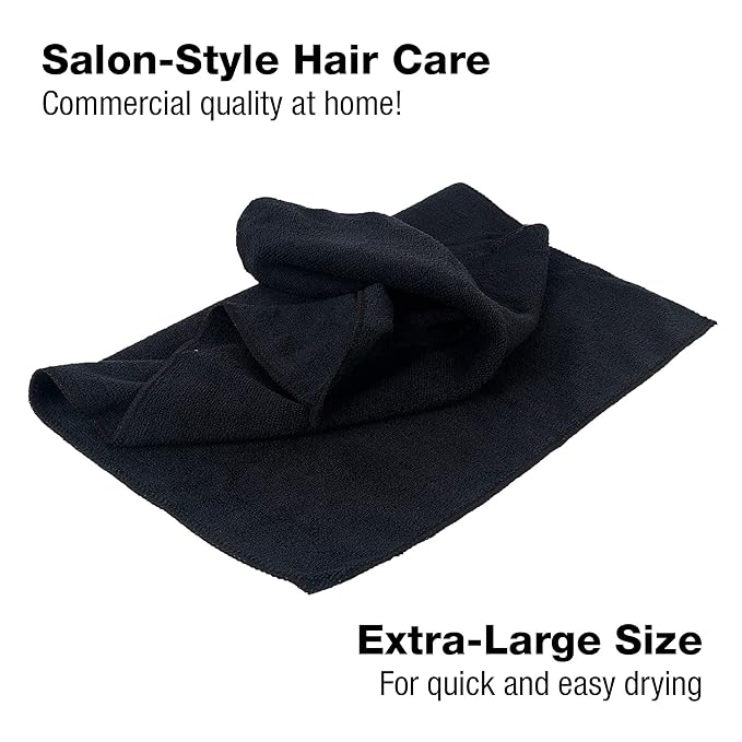 Eurow Microfiber Salon Towels – Bleachproof, Ultra Absorbent & Quick Drying – Soft, Lightweight & Durable for Hair Styling, Beauty, Barber & Spa Use, 16 x 29 Inches, 10-Pack, Black