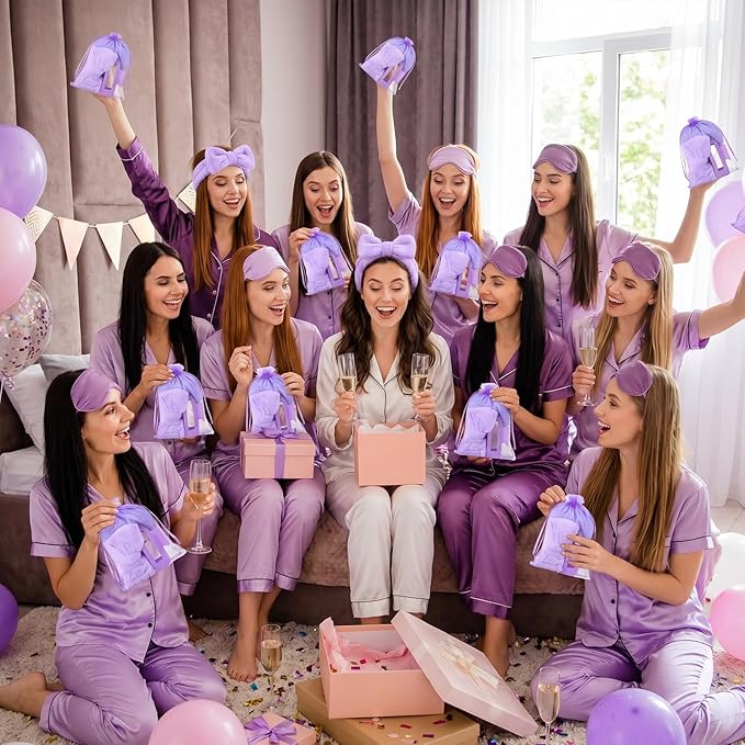 48 Pcs Spa Party Supplies Sleepover Essentials Gift for Mother's Day Spa Headband Plush Eye Mask Claw Clips Organza Bag for Women Adult Slumber Party Supplies (Purple)