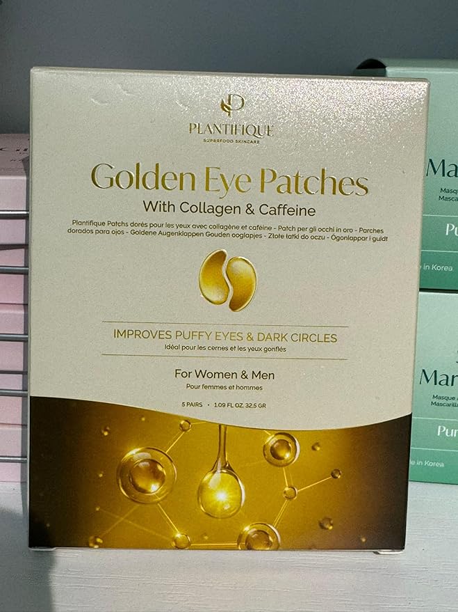PLANTIFIQUE 24K Gold Under Eye Patches 5 Pairs - Dermatologist Tested - Hydrating Eye Masks Skincare with Collagen, Hyaluronic Acid for Dark Circles & Puffiness