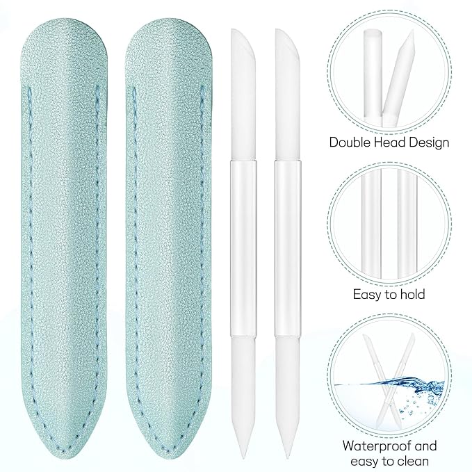 2Pcs Glass Cuticle Pusher with Leather Case, Dual Ended Cuticle Remover Tool Professional Manicure Stick Fingertip Precision Filing Cuticle Remover Tools for Nail Salons Home