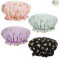 Yuanchu 4 Pcs Waterproof Shower Caps for Women, Elastic Band Bath Caps Reusable Shower Hat Double Layer Shampoo Cap for Washing Hair Bathing SPA Makeup Cooking