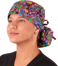 Sparkling EARTH Big Hair Ponytail Classic Surgical Style Scrub Working Cap - Made in The USA!!!