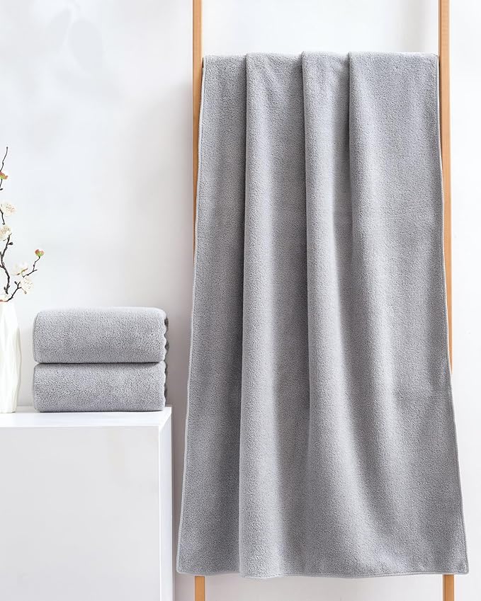 Lumimi Towels 6 Piece Soft Microfiber Bath Towel Set Salon Gym Yoga Travel Incredibly Absorbent Lightweight Quick Dry and Durable, 55" L x 27" W, Family 6 Pack Light Grey