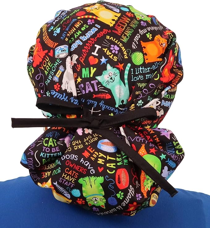Sparkling EARTH Banded Bouffant Surgical Scrub Ponytail Working Caps and Built-in Sweatband - 100% Cotton - Made in The USA