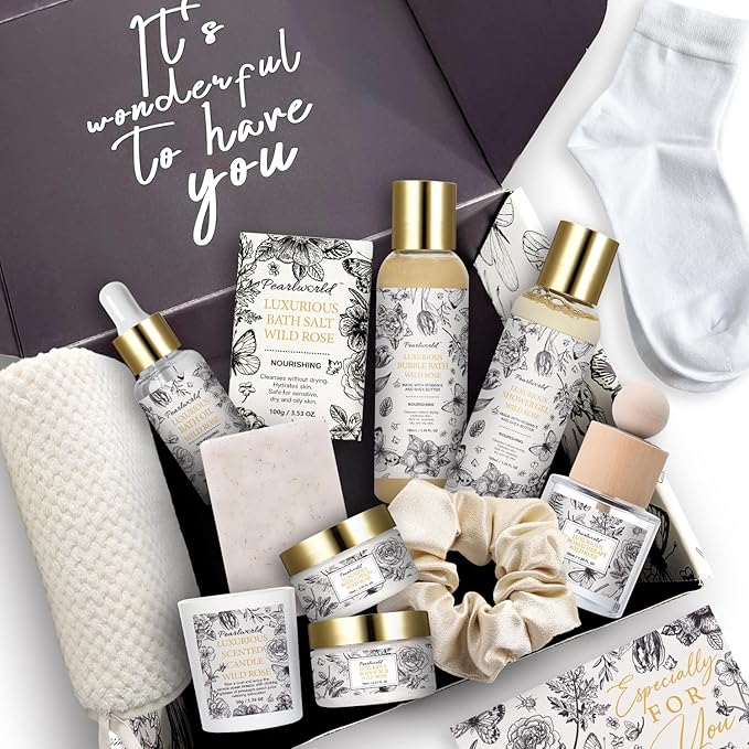 Valentine's Day Gifts, Spa Gift Set for Women- Luxury Rose 14 Pcs Bath Set, Home Spa Kit, Christmas Gift for Women, Birthday Gifts