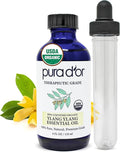 PURA D'OR Organic Ylang Ylang Essential Oil (4oz with Glass Dropper) 100% Pure & Natural Therapeutic Grade for Hair, Body, Skin, Aromatherapy Diffuser, Relaxation, Massage, Mood, Antioxidant Support