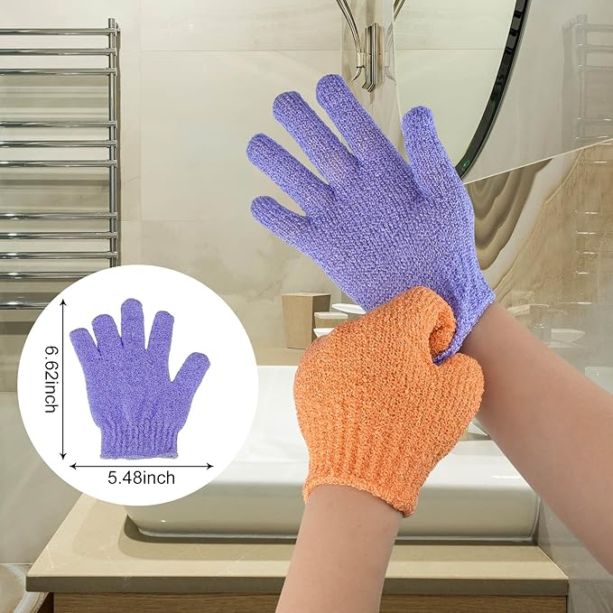 2 Pcs Shower Gloves, Exfoliating Gloves, Exfoliating Mitt, Exfoliating Body Scrub, Loofah Bath Gloves for Men, Women (White, 2)