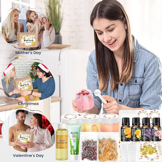 TSVATE Body Scrub Making Kit- Make Your Own Salt Body Scrub, Salt Scrub for Body with Almond Oil, Moisturizing and Exfoliating Dry Skin Hand Foot, DIY Organic Body Care Gifts For Women & Men