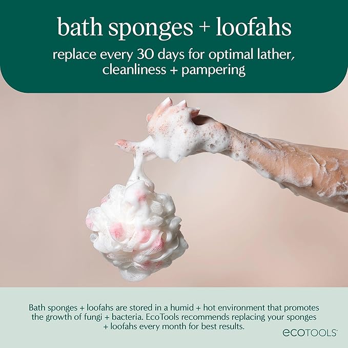 EcoTools Charcoal EcoPouf, Loofah Sponge for Bath & Shower, Infused Pouf, Recycled Netting, Exfoliation Removes Dead Skin, Eco-Friendly Bath Accessory, Cruelty-Free, Color May Vary, 1 Count (60g)