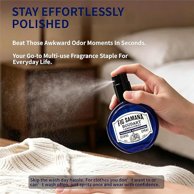 Travel Fabric Refresher Spray – Odor Eliminator & Wrinkle Release, TSA Approved 40ml for Gym Hotel Office Clothes Sofa CurtainsOrange Vyana Scent – Boudart Labs