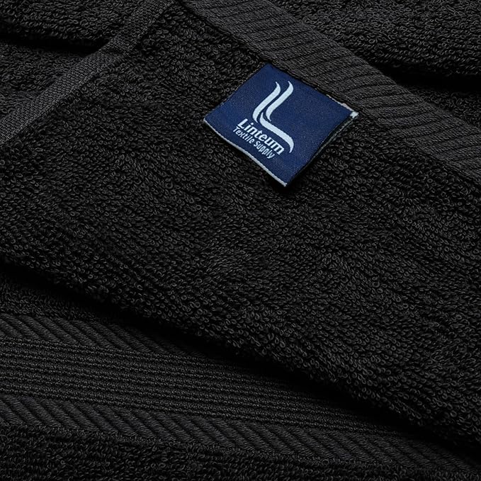 Linteum Textile Supply Luxury Hair Towels 100% Ring Spun Cotton Towel for Women, Men, Kids | 20x40 inches Quick Dry Towels for Gym, Beauty, Spa, Salon | Pack of 6 | Black | Superior Soft Touch