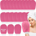 FoldTier 20 Pcs Exfoliating Glove Bulk Summer Exfoliator Mitt Body Scrubber 150d Viscose Fiber Deep Skin Korean Scrub Mitt for Spa Massage Dead Skin Remover for Men and Women(Rose Red)