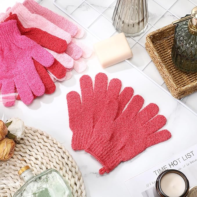 Cuffbow 90 Pcs 45 Pairs Exfoliating Double Sided Bath Gloves with Hanging Loop Colorful Body Shower Gloves for Men Women Beauty Spa Massage Clean Shower Skin Bathing Scrubber Accessories(Pink)