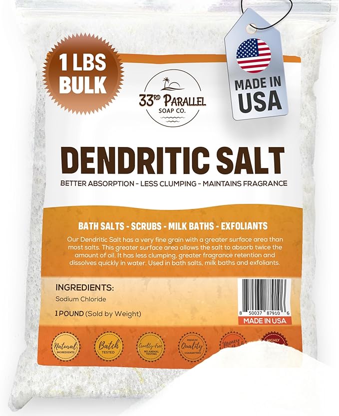 DENDRITIC Salt (1 lbs / 16 oz) Premium Fine Grain for Bath Salts, Scrubs, Exfoliants, Milk Baths & More | Sizes 1 to 5 LBS | (1 Pound)
