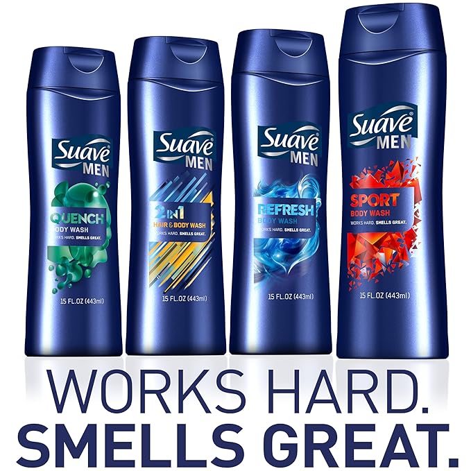 Suave Men Moisturizing Body & Face Wash, With Cedarwood and Mandarin Scent, No Parabens, No Phtahaltes, 18 Oz (Pack of 12)