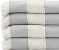 Lightweight Turkish Beach Towel - 100% BCI Cotton, Unbleached Raw Fringe, Oeko-TEX Certified, Absorbent, Eco-Friendly, 36x66”, Gray & Natural Stripes, Portable Sarong Blanket for Pool, Travel