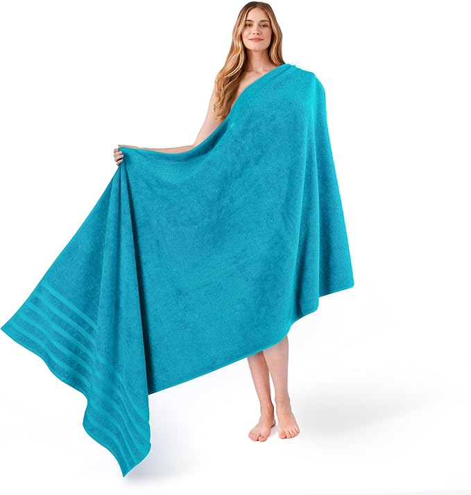 American Soft Linen 35x70 Jumbo Large Bath Towel, 600 GSM 100% Cotton Turkish Bath Sheet, Oversized Luxury Bath Towel for Bathroom Beach and Pool, Aqua Blue