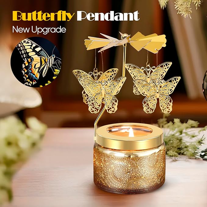 Mothers Day Gifts for Mom from Daughter, Butterfly Candle Gifts for Women, Grandma, Birthday Gift for Woman Friend, Rotating Scented Candles for Home Decor, Funny Birthday Presents for Girlfried Wife