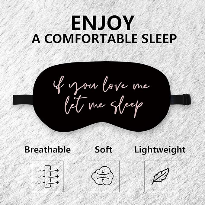 Let Me Sleep Silk Eye Mask for Sleeping,Funny Sleep Mask, Black Pink Couple Blindfold Adjustable Strap Night Sleep Mask for Women Girls, Airplane Travel Nap, Pink Love Me Sleeping Mask Eye Cover