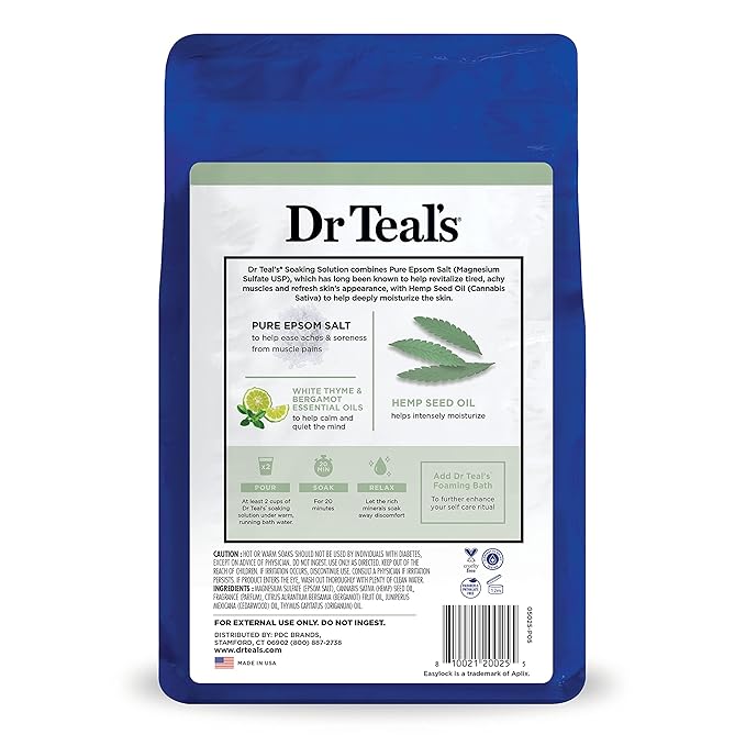 Dr Teal's Pure Epsom Salt, Cannabis Sativa Hemp Seed Oil, 3 lb (Pack of 4)