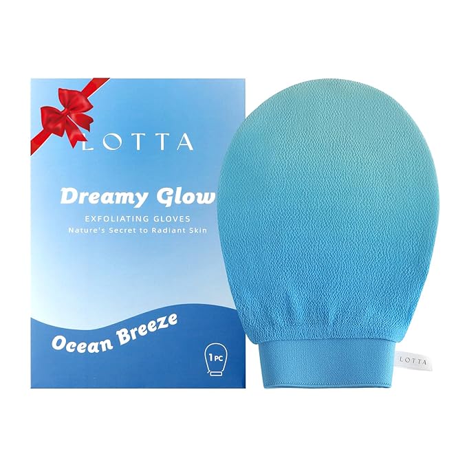LOTTA Dreamy-Glow Deep Exfoliating Glove - Vegan Dead Skin Removal Body Scrub Mitt Bath Washcloth for Women Shower Exfoliation (Ocean Breeze)