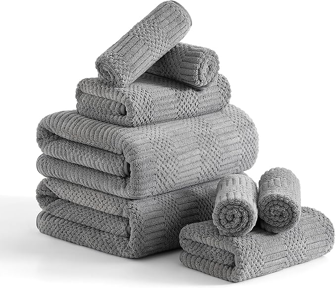 8 Piece Bath Towel Set-2 Oversized Bath Sheets(35"x70"),2 Hand Towels,4 Washcloths-Extra Large Microfiber Towel Sets,Less Lint Highly Absorbent & Quick Dry Bath Towels for Bathroom Gym Pool, Grey