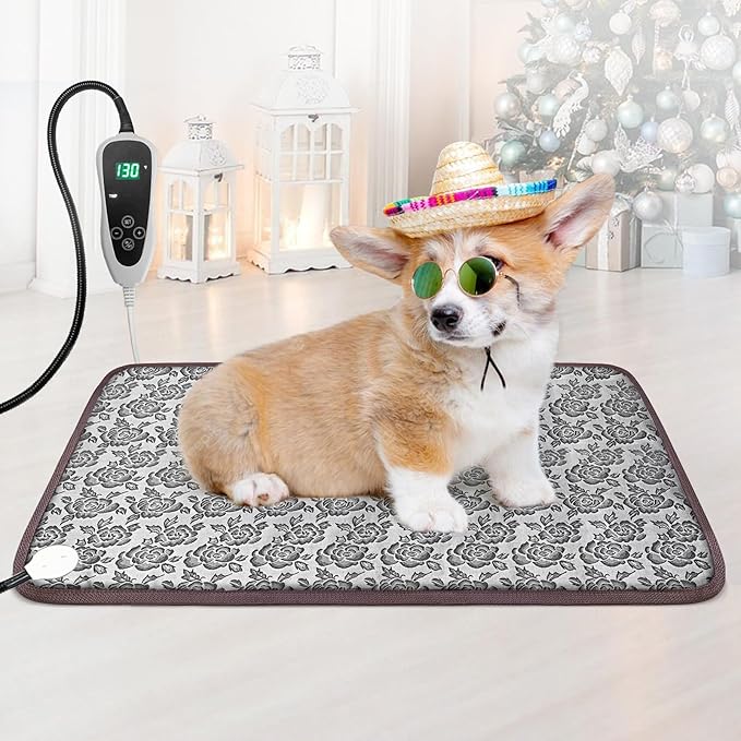 GOLOPET Pet Heating Pad 22x18 in with Smart Thermostat Switch and Power Line Protection Tube,Obtained MET and UL Dual Certification,Waterproof Cat Heating pad-Rose