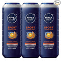 NIVEA MEN Sport Body Wash with Revitalizing Minerals, Tangerine and Pepper Scent, 3-in-1 Men's Body Wash, Face and Hair, Paraben Free, Vegan Formula, 16.9 Fl Oz Bottle, Pack of 3