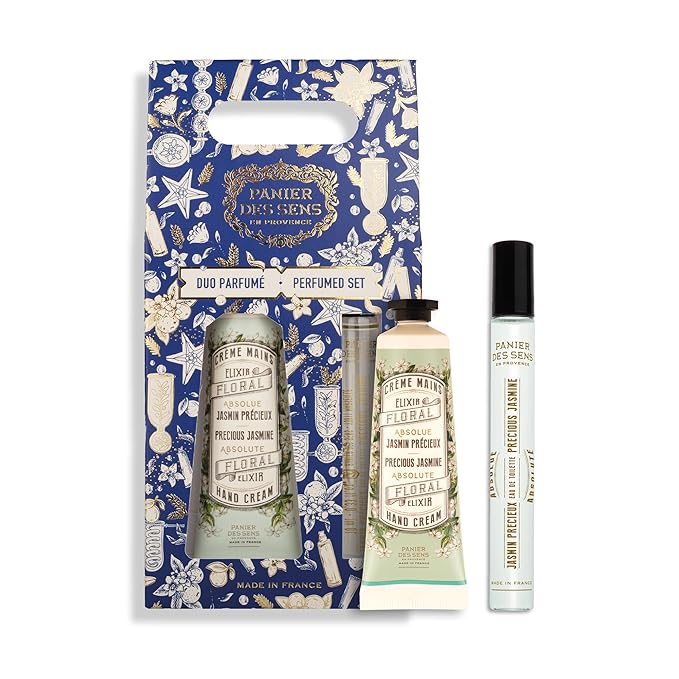 Panier des Sens - Mother’s Day Gift Set - Precious Jasmine Hand Cream & Roll-On Eau de Toilette - 95% Natural Ingredients - Vegan - Made in France - Self-Care Gift for Mom - 1.7 Fl Oz + 0.3 Fl Oz