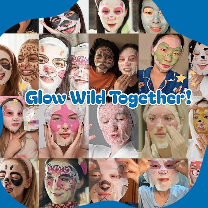 Epielle Character Face Mask Wave & Wild 6 Pack, Fun & Effective Korean Skin Care, Spa Party Favors, Mothers Day Gifts, Birthday Gifts for Women, Self Care Gifts