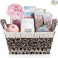 Spa Baskets For Women - Luxury Bath Set With Lilac & Rose Oil - Spa Kit Includes Wash, Bubble Bath, Lotion, Bath Salts, Body Scrub, Hand Cream, Shower Puff, Bathbombs, Soap and Towel