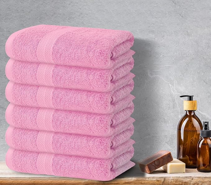 Avalon Towels Bath Towels for Bathroom 100% Cotton Pink Bathroom Towels Pack of 12 (24x48 inches) - Quick Drying Bath Towels Set Small, Light Weight & Absorbent Perfect Gym & Pool Towel Set