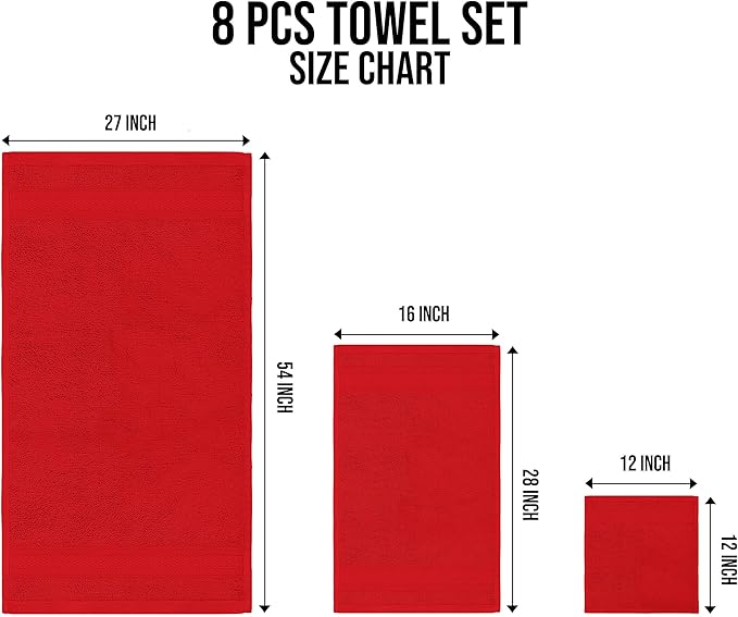 Towel and Linen Mart Burgundy Towel Sets, 2 Bath Towels 2 Hand Towels and 4 Washcloths 2 Ply Low Twist 600 GSM Ring Spun Highly Absorbent for Bathroom Hotel Shower Towel (8 Pack)
