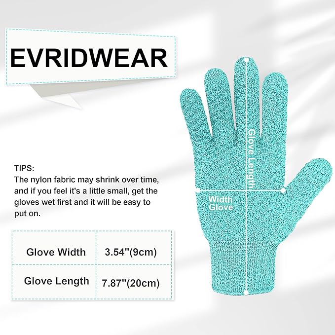 Evridwear Exfoliating Glove Shower Gloves Exfoliate Dead Skin for Dry Sensitive Skin No Irritation with Hanging Loop (Angel Blue Deep Exfoliation)