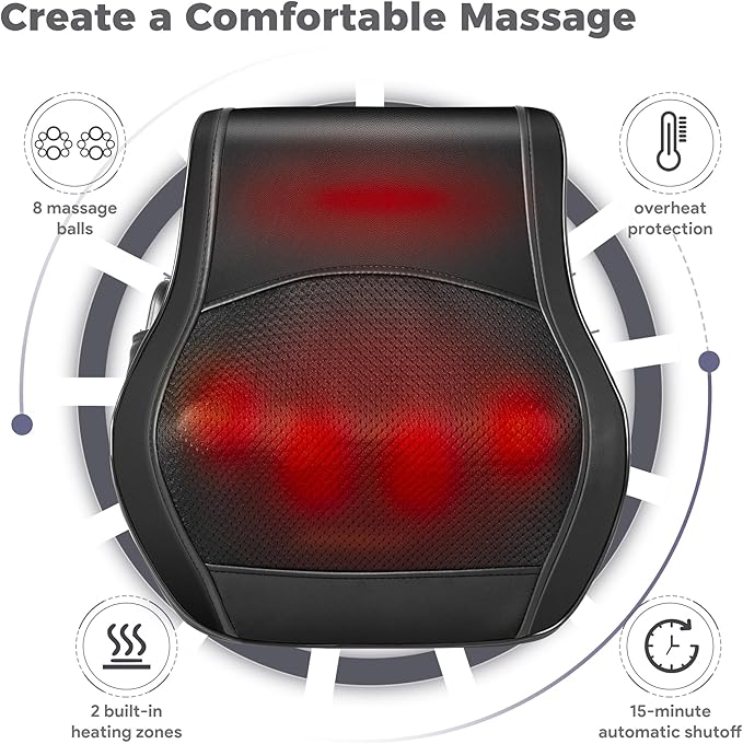 Brelley Neck and Back Massager for Pain Relief Deep Tissue with Heat, Shiatsu Shoulder Massager with Bi-Directional Rotating Head for Neck, Back, Shoulders, and Legs