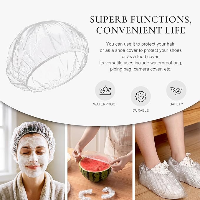 120 PCS Disposable Shower Caps – Large Thick Waterproof Stretchable Clear Plastic Bath Hair Bonnet for Women, Men, Long Hair, Ideal for Hair Treatment, Travel, Spa & Home Use(18.1")