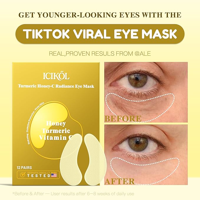 Turmeric Vitamin C Under Eye Patches, Eye Mask for Puffy Eyes and Dark Circles, Deep Hydrating Under Eye Mask Patches for Eye Bags Treatment, Under-eye Skincare for Soothing (12 pairs)