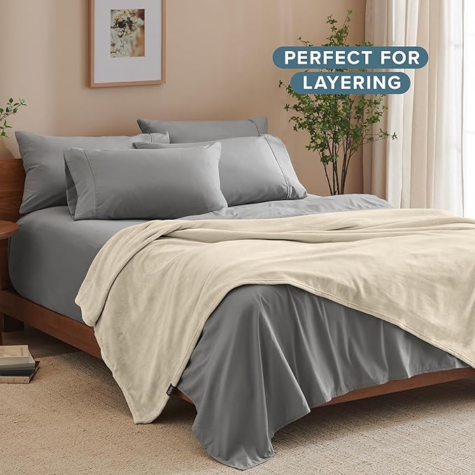 Bare Home Fleece Blanket - Twin/Twin Extra Long - Ultra-Soft Lightweight for Bed, Sofa, and Couch - Luxury Microplush - Cozy Warm Blanket (Twin/Twin XL, Oyster)