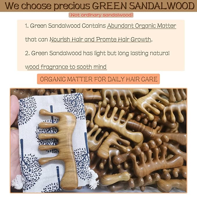 Wooden Loc Comb - Scalp Massage, Gua Sha, Sandalwood Wood Head Massager for Hair Growth, Women and Men